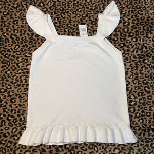 LOFT White Ruffle Trim Top